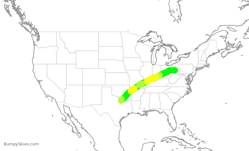Turbulence forecast map for AAL2290, PIT to DFW
