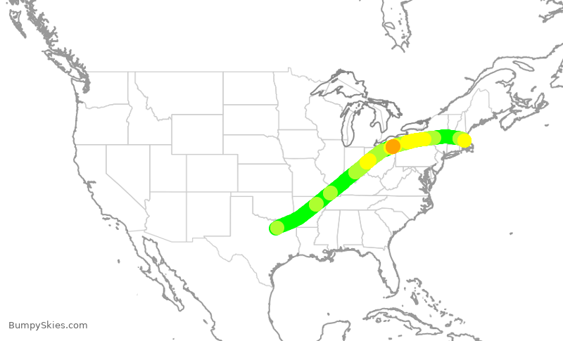 Turbulence forecast map for AAL2293, DFW to BOS