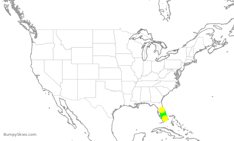 Turbulence forecast map for AAL2295, MIA to MCO