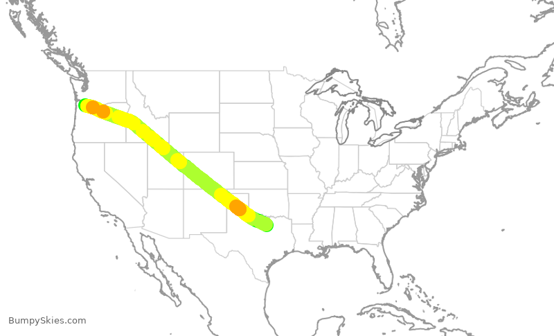 Turbulence forecast map for AAL2298, DFW to PDX