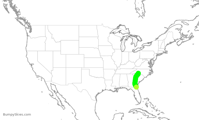 Turbulence forecast map for AAL2298, JAX to CLT
