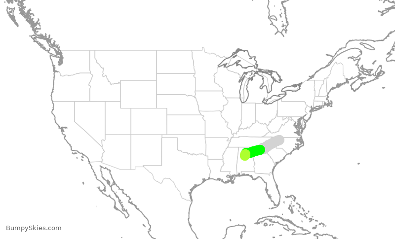 Turbulence forecast map for AAL229, GSO to BHM