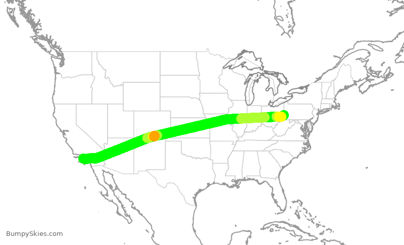 Turbulence forecast map for AAL2301, LAX to PIT