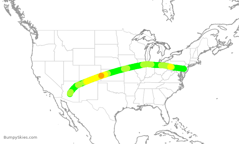 Turbulence forecast map for AAL2301, PHX to PHL