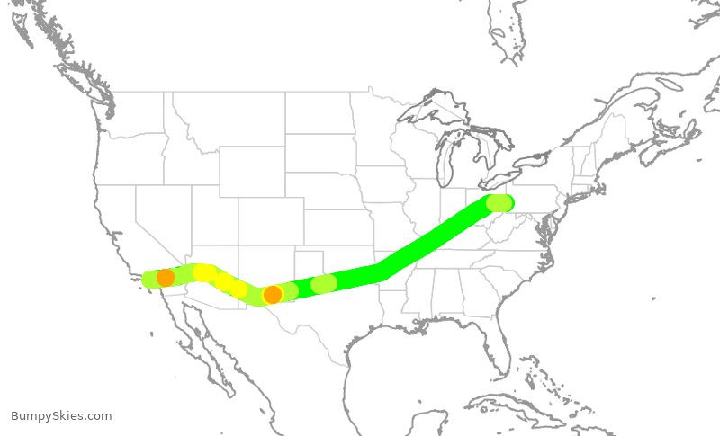 Turbulence forecast map for AAL2301, PIT to LAX