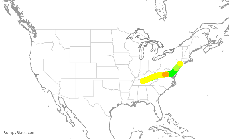 Turbulence forecast map for AAL2302, BNA to LGA