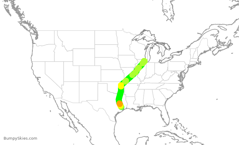 Turbulence forecast map for AAL2302, IAH to ORD