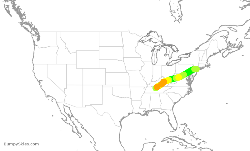 Turbulence forecast map for AAL2302, LGA to BNA