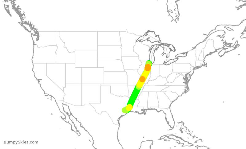 Turbulence forecast map for AAL2302, ORD to IAH