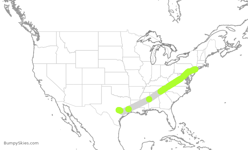 Turbulence forecast map for AAL2303, JFK to AUS