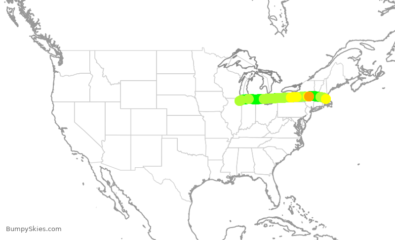 Turbulence forecast map for AAL2303, ORD to BOS