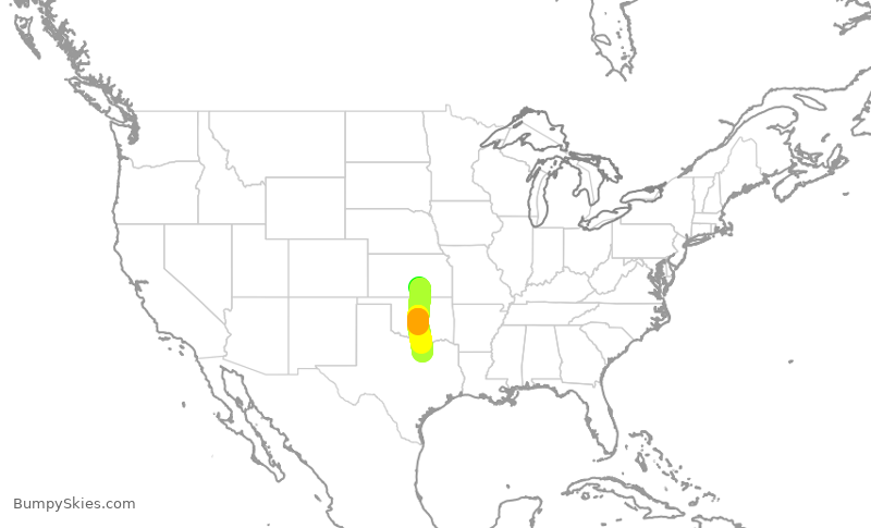 Turbulence forecast map for AAL2304, ICT to DFW