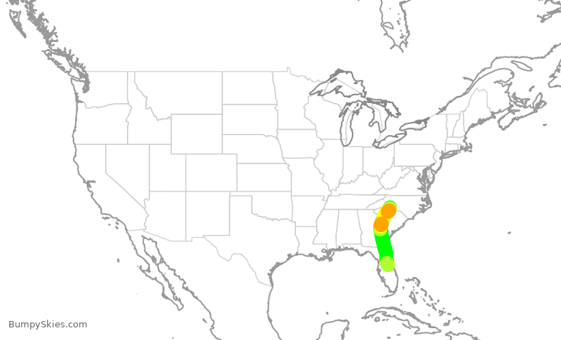 Turbulence forecast map for AAL2305, MCO to CLT