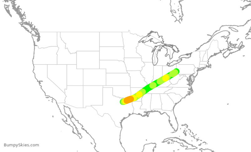 Turbulence forecast map for AAL2307, DFW to PIT