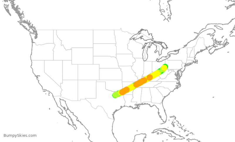 Turbulence forecast map for AAL2311, DFW to PIT