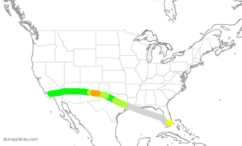 Turbulence forecast map for AAL2311, MIA to LAX