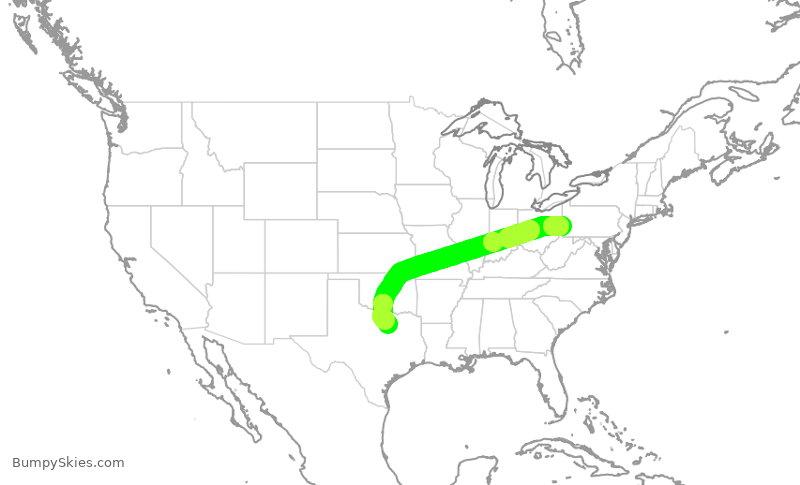 Turbulence forecast map for AAL2311, PIT to DFW