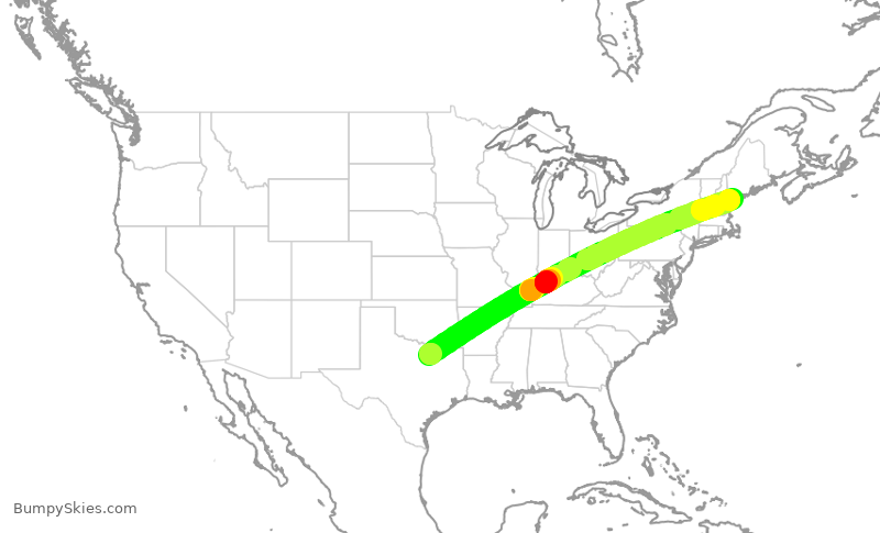 Turbulence forecast map for AAL2312, DFW to PWM
