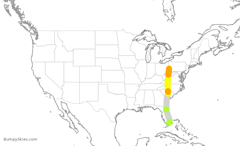 Turbulence forecast map for AAL2313, PIT to MIA