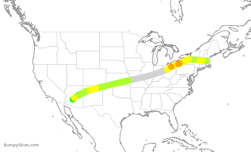 Turbulence forecast map for AAL2315, BOS to PHX