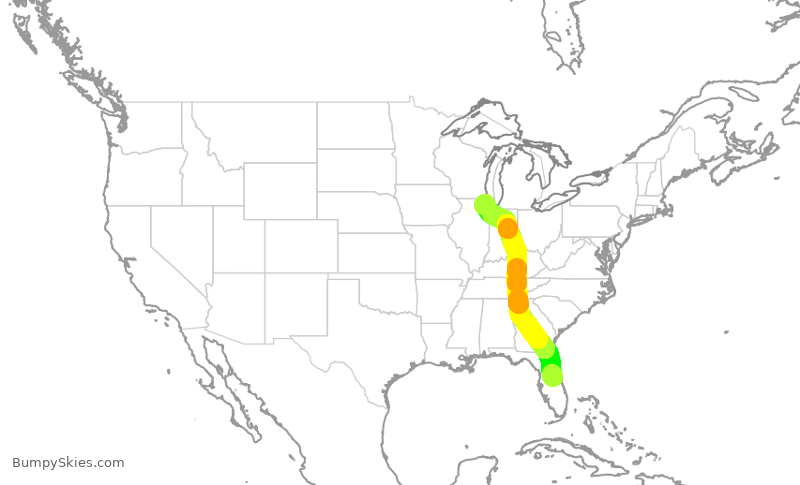 Turbulence forecast map for AAL2316, MCO to ORD
