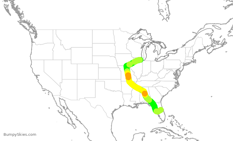 Turbulence forecast map for AAL2316, ORD to MCO