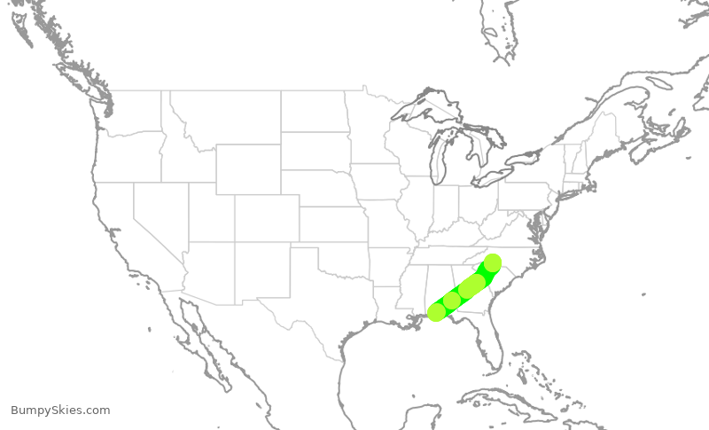 Turbulence forecast map for AAL2316, PNS to CLT