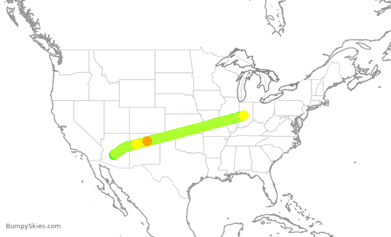 Turbulence forecast map for AAL2318, IND to PHX