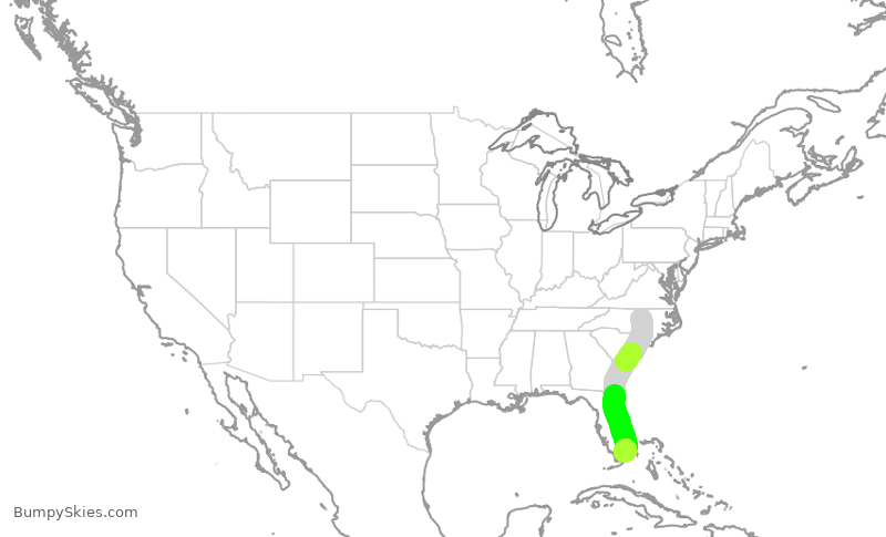Turbulence forecast map for AAL2321, RDU to MIA