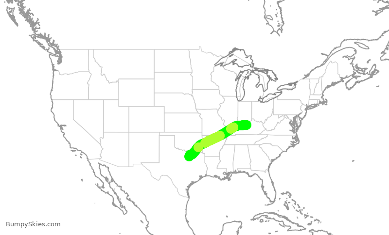 Turbulence forecast map for AAL2321, SDF to DFW