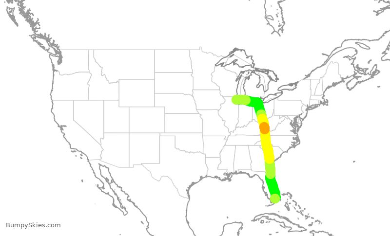 Turbulence forecast map for AAL2323, ORD to MIA
