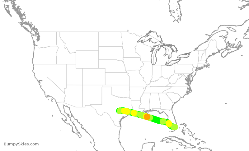 Turbulence forecast map for AAL2324, AUS to MIA