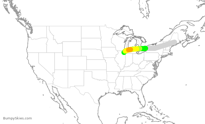 Turbulence forecast map for AAL2324, BGR to ORD