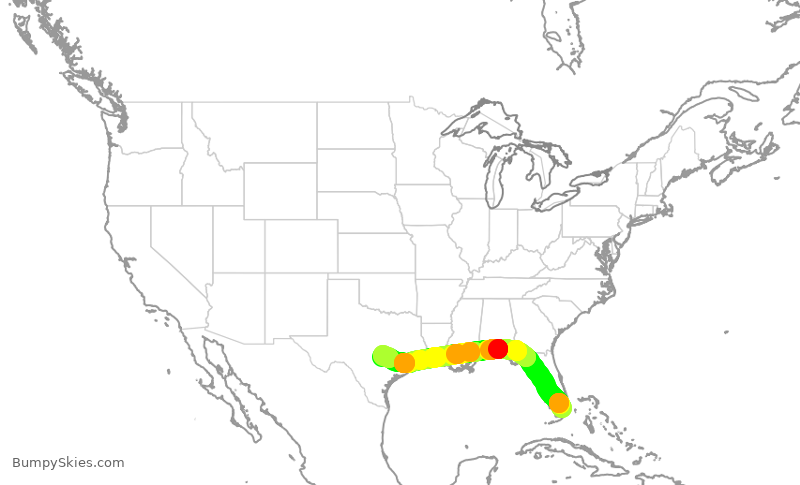Turbulence forecast map for AAL2324, MIA to AUS