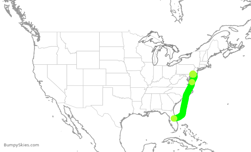Turbulence forecast map for AAL2328, MCO to PHL