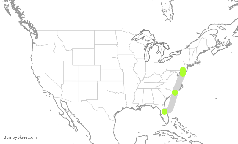 Turbulence forecast map for AAL2328, PHL to MCO