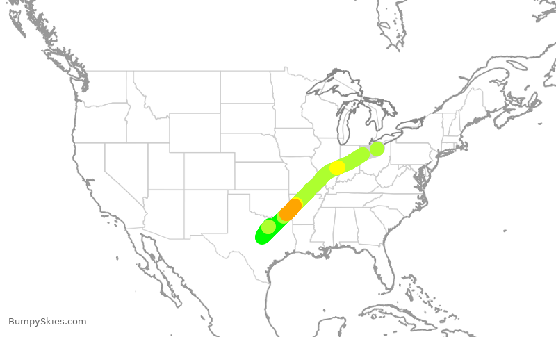 Turbulence forecast map for AAL2331, CLE to DFW