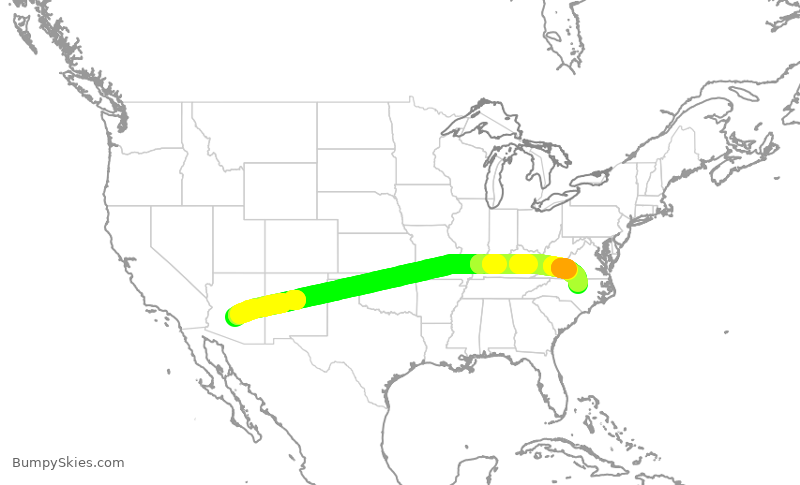Turbulence forecast map for AAL2332, PHX to RDU