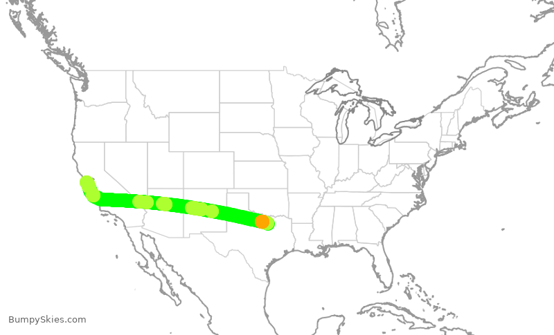 Turbulence forecast map for AAL2333, DFW to SFO