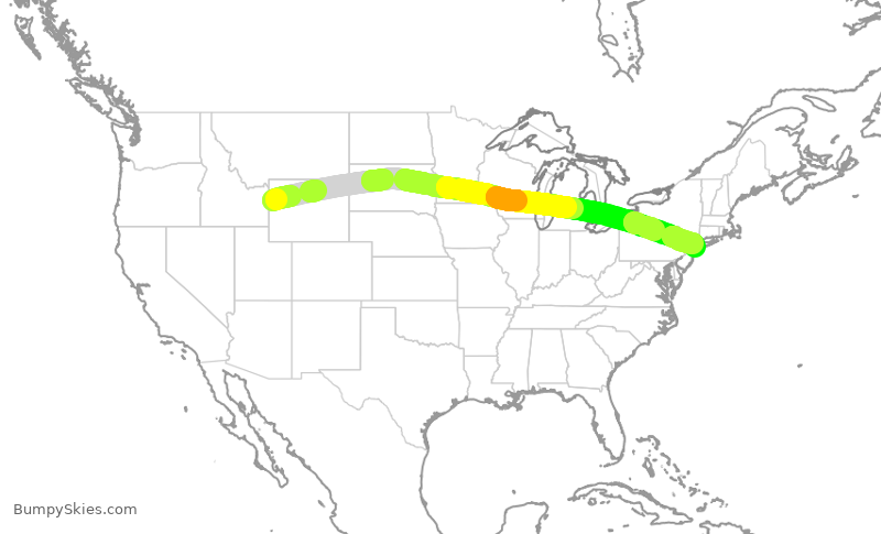 Turbulence forecast map for AAL2335, JAC to JFK
