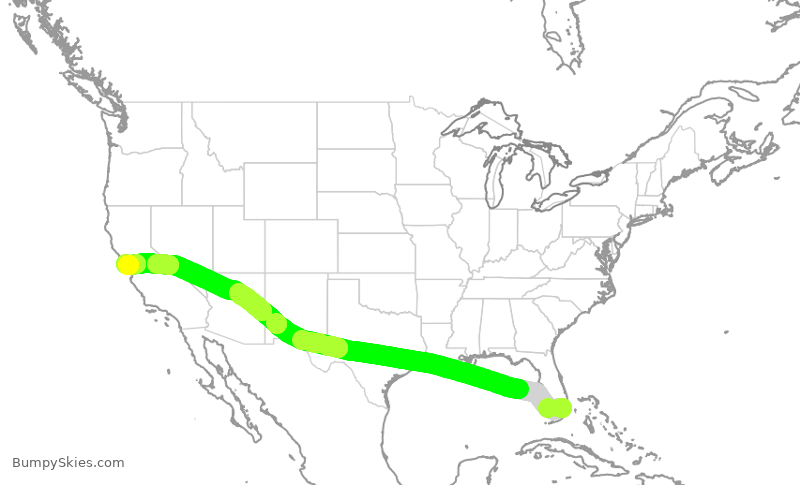 Turbulence forecast map for AAL2335, MIA to SFO