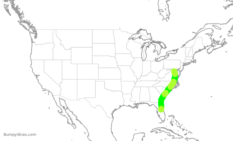 Turbulence forecast map for AAL2336, DCA to MCO