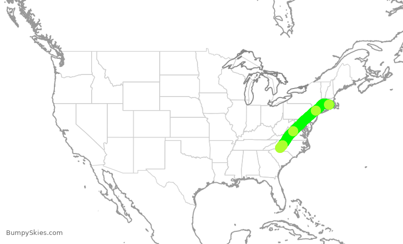 Turbulence forecast map for AAL2336, PVD to CLT