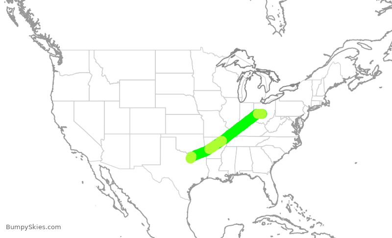 Turbulence forecast map for AAL2337, CMH to DFW