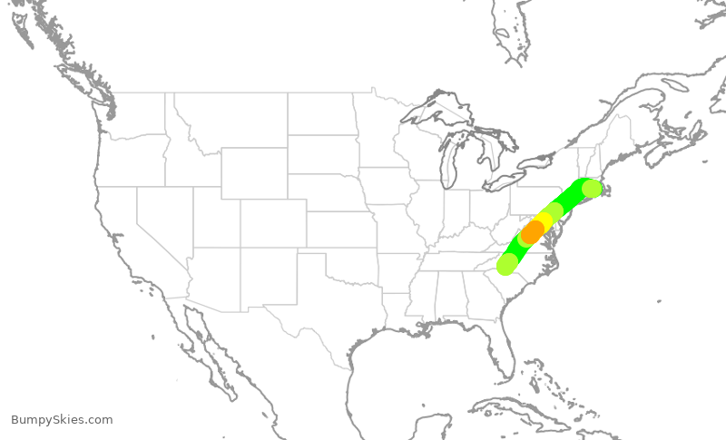 Turbulence forecast map for AAL2338, PVD to CLT