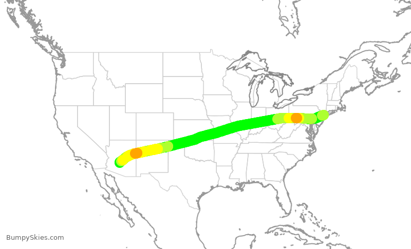 Turbulence forecast map for AAL2339, JFK to PHX