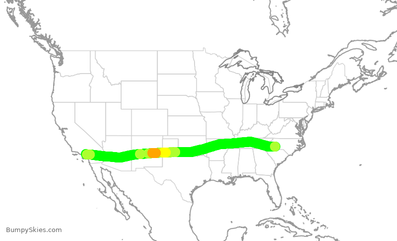 Turbulence forecast map for AAL2340, CLT to ONT