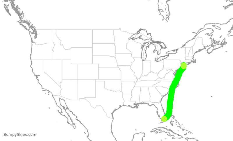 Turbulence forecast map for AAL2341, MIA to JFK