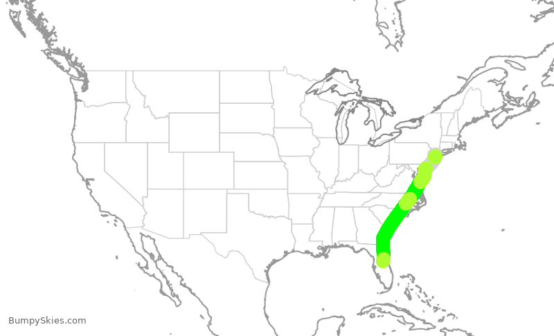 Turbulence forecast map for AAL2343, LGA to MCO