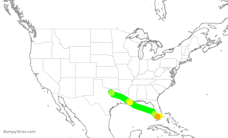 Turbulence forecast map for AAL2343, MIA to DFW